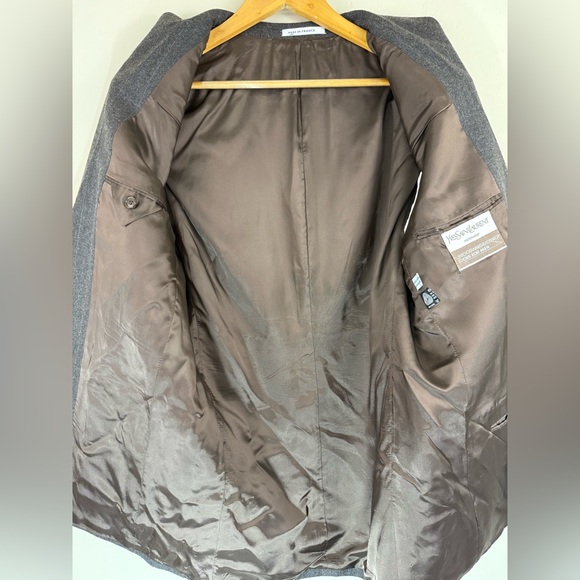 Yves Saint Laurent Vintage Wool Striped Blazer Jacket Brown Gray Size 44R - Picture 9 of 14